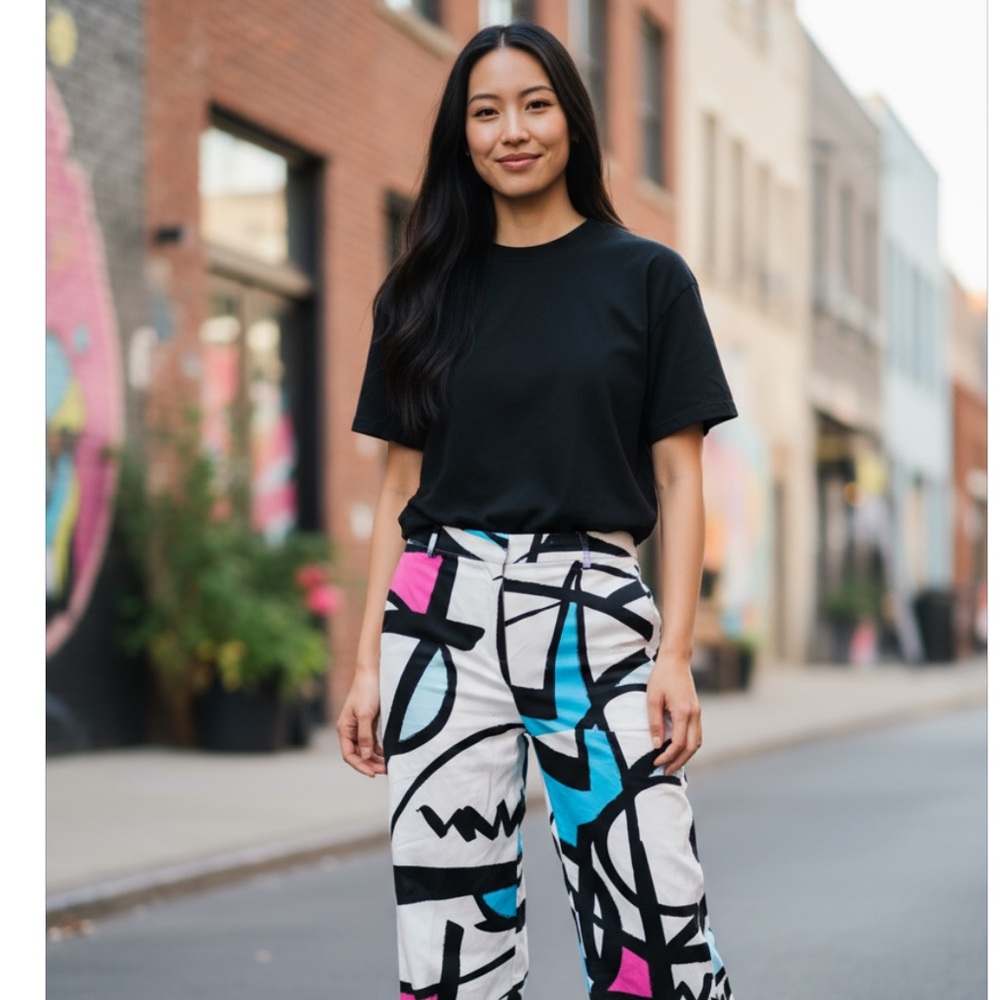 Itw Black and White Patterned cropped Pants